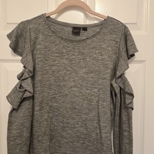 free press Heather Gray Ruffle Cold-Shoulder Long Sleeve Top